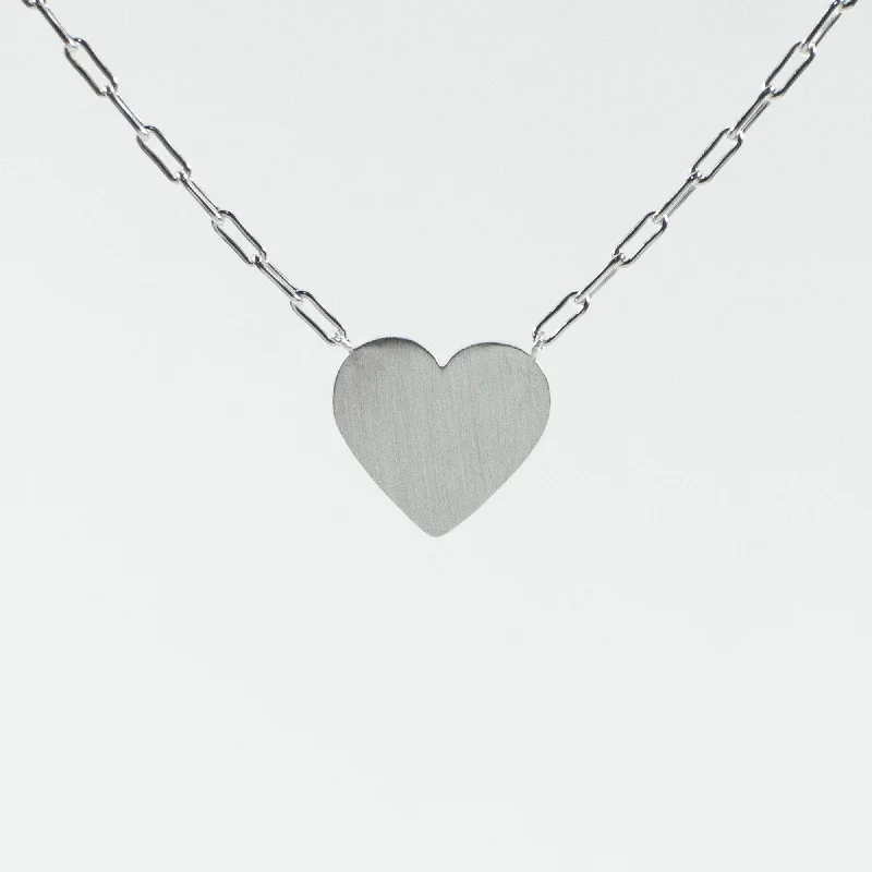 Artistic Necklace for Fashion Lovers-Brushed Silver Cutout Heart Necklace