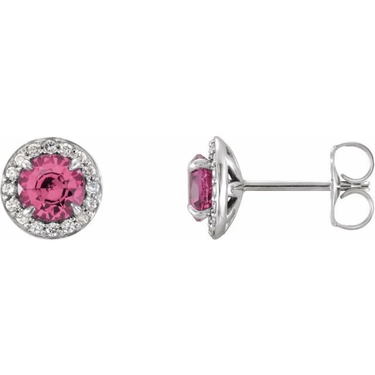 Trendy Earrings for Teens-14K White 4.5 mm Natural Pink Tourmaline & 1/6 CTW Natural Diamond Earrings