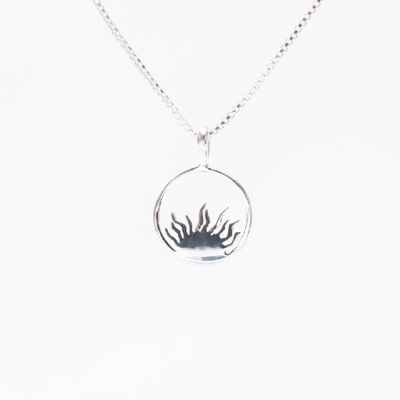 Sterling Silver Necklace for Casual Wear-Silver Sunrise Circle Necklace