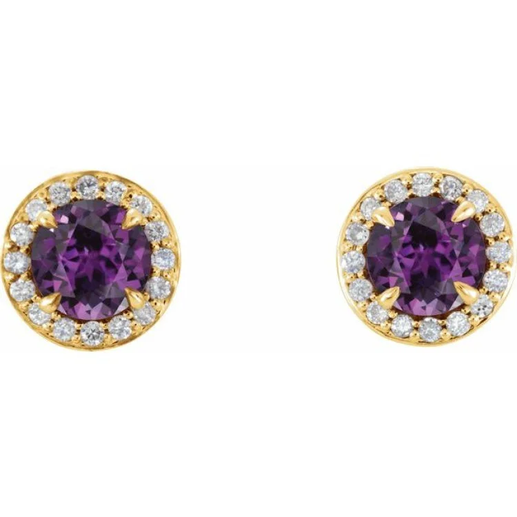 Everyday Earrings for Casual Wear-14K Yellow 3.5 mm Lab-Grown Alexandrite & 1/8 CTW Natural Diamond Earrings