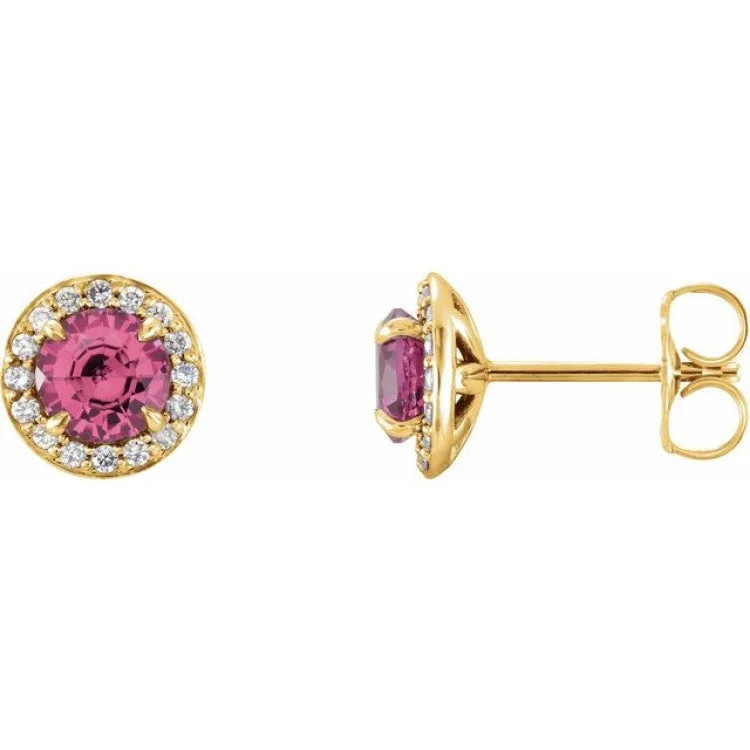 Vintage Style Earrings-14K Yellow 5 mm Natural Pink Tourmaline & 1/8 CTW Natural Diamond Earrings