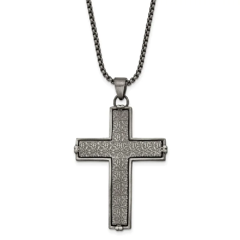 Personalized Birthstone Necklace for Mom-Men's Stainless Steel Antiqued Textured Large Cross Necklace, 24 Inch