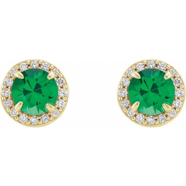 Elegant Earrings for Formal Wear-14K Yellow 3.5 mm Lab-Grown Emerald & 1/8 CTW Natural Diamond Earrings