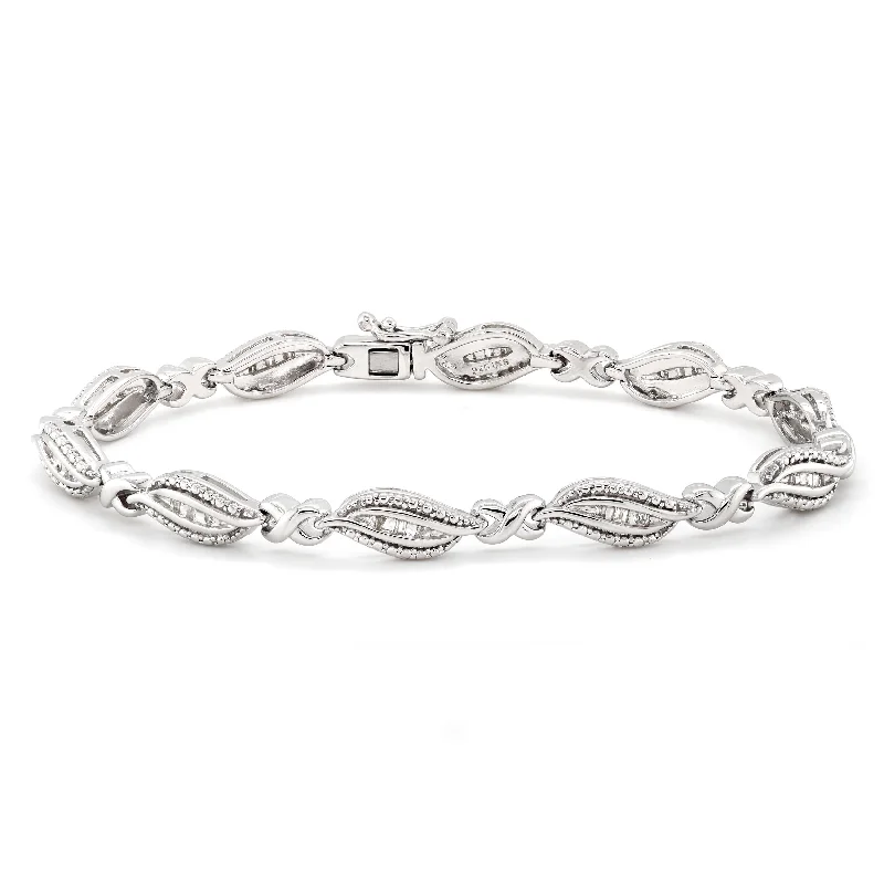 Adjustable Gold Bracelet for Fashion-STERLING SILVER BRACELET WITH BAGUETTE DIAMONDS, 1/4 CT TW