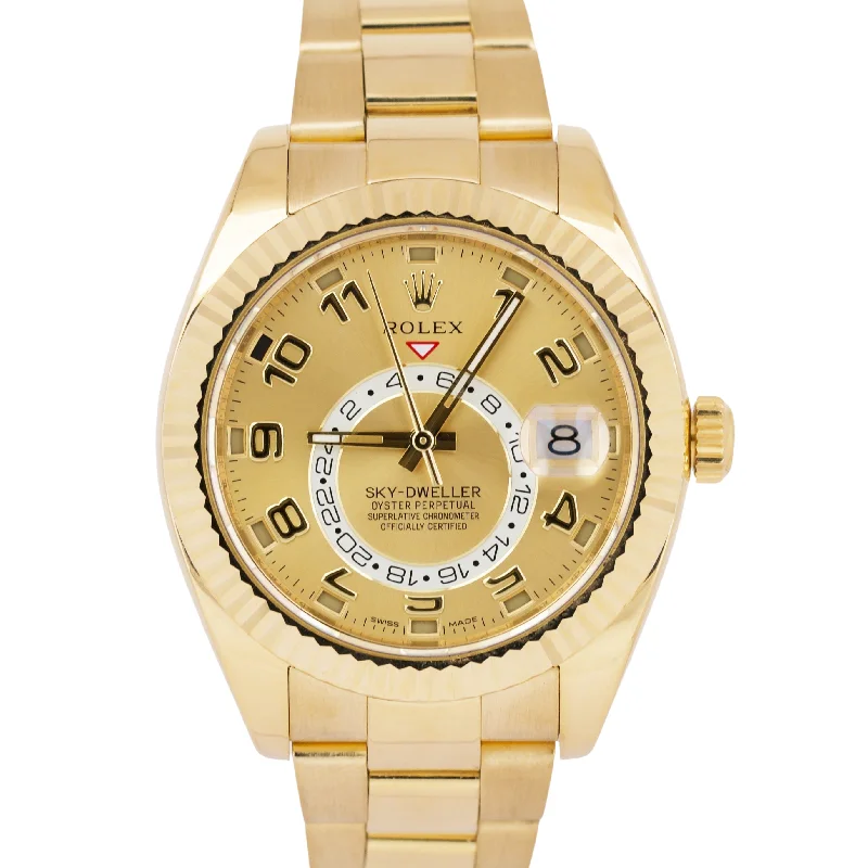 Fashion Watches for Women-MINT Rolex Sky-Dweller CHAMPAGNE ARABIC 18K Yellow Gold Oyster 42mm Watch 326938