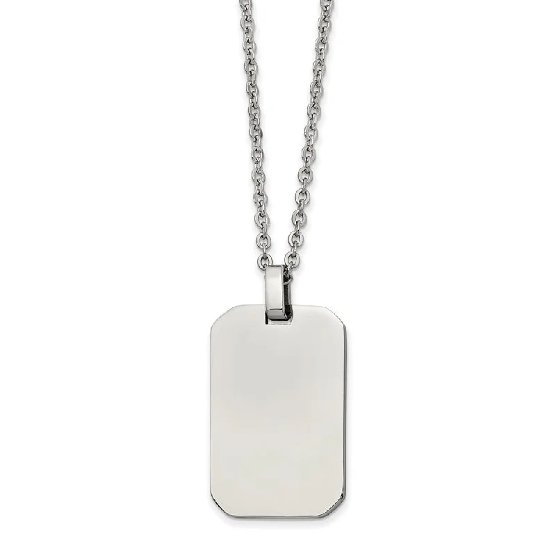 Dainty Chain Necklace for Elegant Look-Stainless Steel Polished Rectangular Dog Tag Necklace, 22 Inch