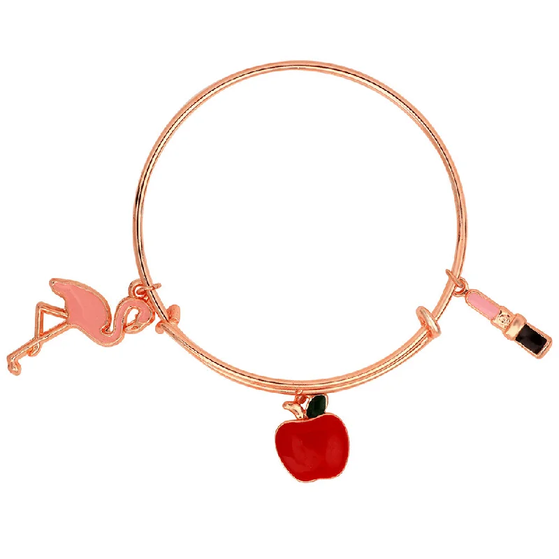 Custom Gold Bangles with Engraving-Mahi Swan & Apple Shape Rose Gold Plated Enamel Work Charms Bracelet for Kids (BRK1100863Z)