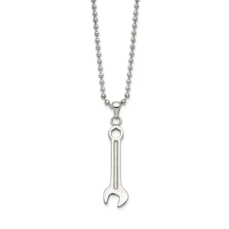 Rose Gold Pendant Necklace for Brides-Stainless Steel Polished 3D Wrench Necklace, 24 Inch