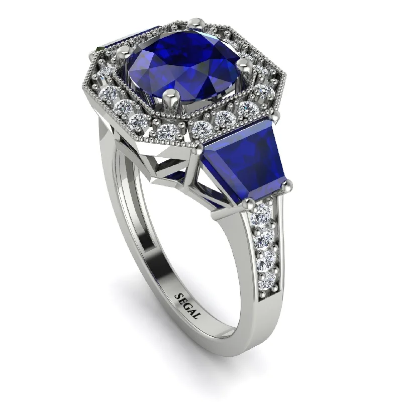 Custom Ring for Proposal-Modern Halo Princess Cut Sapphire Stone Engagement Ring - Doris No. 15