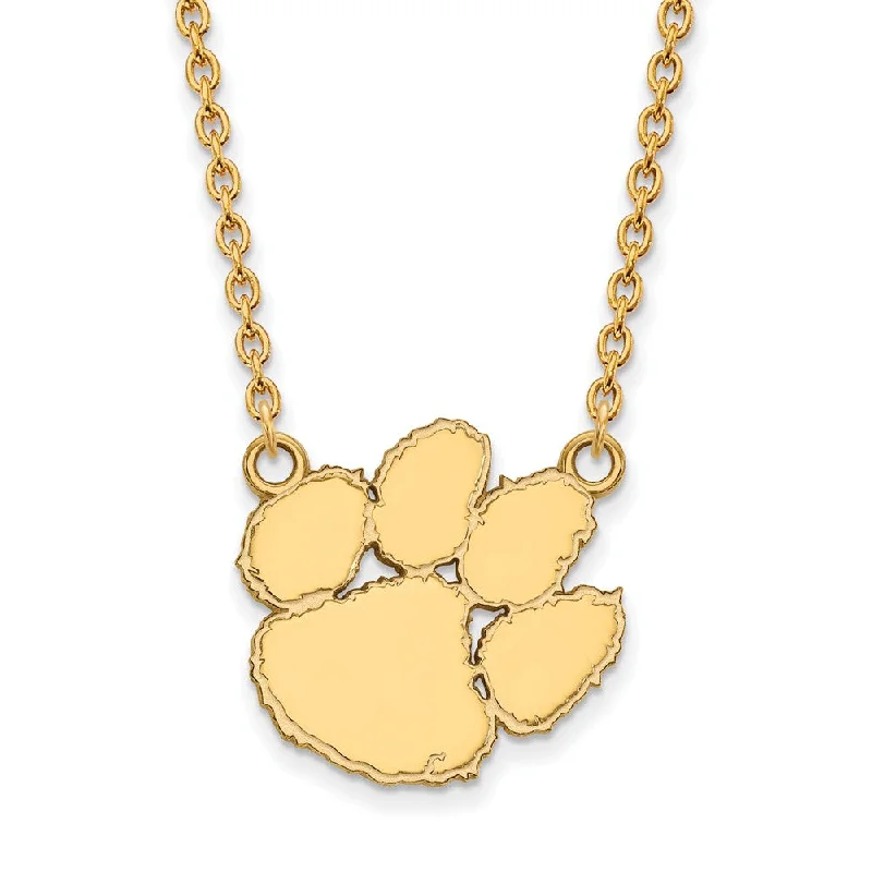 Chunky Necklace for Bold Style-14k Gold Plated Silver Clemson U Large Pendant Necklace