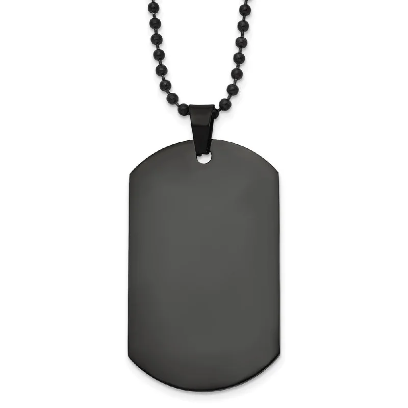 Long Chain Necklace for Stylish Look-Men's Black Plated Stainless Steel Polished Dog Tag Necklace, 20 Inch