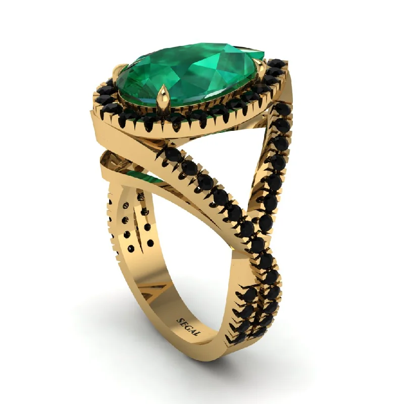 Simple Gold Band Ring-Infinity Style Shank Halo Pear Emerald Engagement Ring - Janelle No. 34