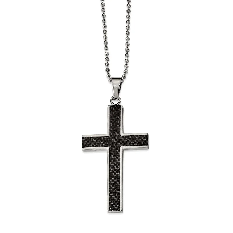 Bohemian Necklace for Hippie Style-Stainless Steel and Black Carbon Fiber Cross Necklace