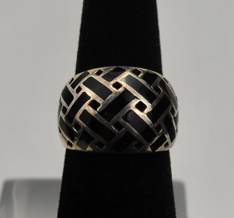 Classic Rose Gold Engagement Ring-Stunning Basket Weave Sterling Silver Black Onyx Ring - Size 6