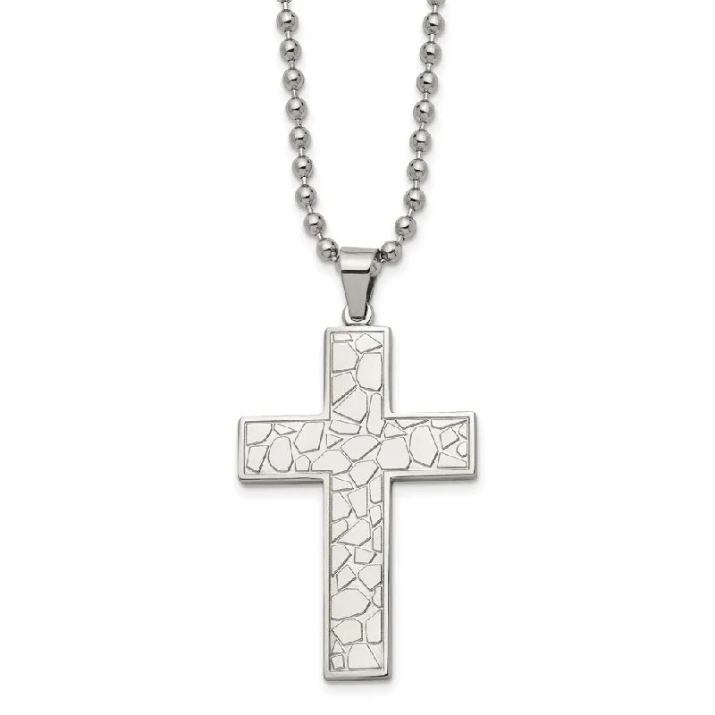 Luxurious Diamond Necklace-Stainless Steel Cobblestone Cross Necklace - 24 Inch