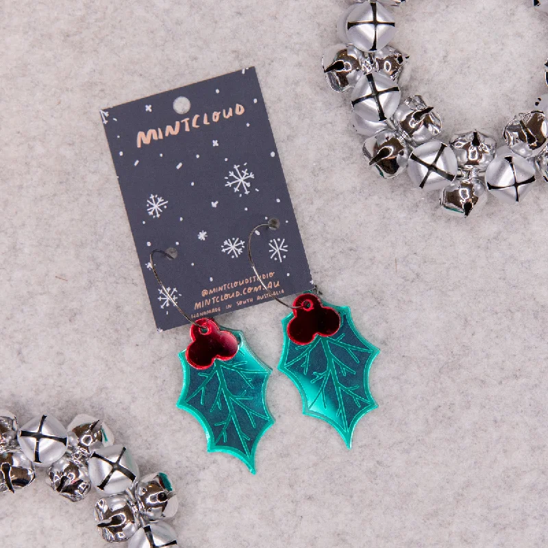 Chunky Statement Earrings for Bold Style-Mintcloud Christmas Earrings - Classic Holly