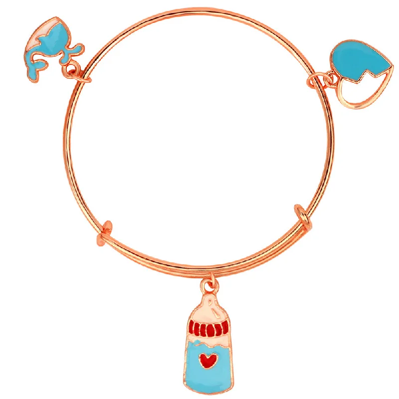 Gold Bangle Bracelets for Casual Style-Mahi Heart Fish & Bottle Shaped Rose Gold Plated Enamel Work Charms Bracelet for Kids(BRK1100848Z)