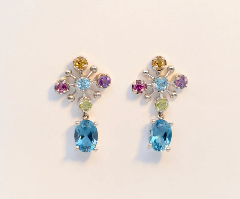 Gorgeous Earrings for Bridesmaids-Colored Gemstone Earrings set in 14K White Gold