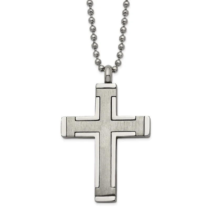 Elegant Chain Necklace for Weddings-Titanium & Stainless Steel Brushed & Polished Cross Necklace, 22 Inch