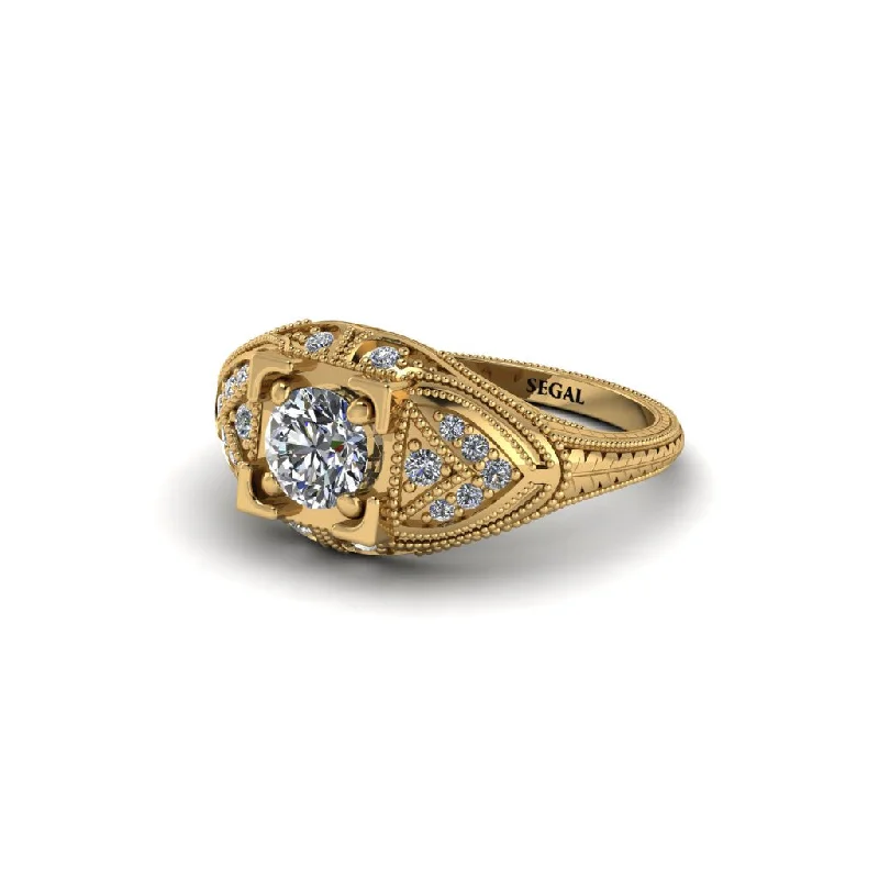 Designer Engagement Ring with Diamonds-Round Diamond Filigree Art Deco Vintage Engagement Ring - Bree No. 1