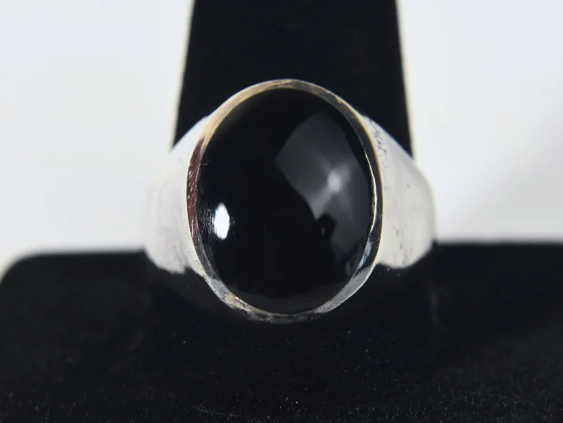 Classic Gold Ring for Men-Vintage Sterling Silver Black Onyx Ring - Size 12