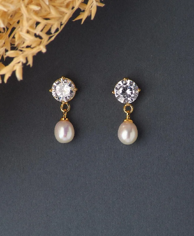 Fashionable Earrings for Parties-Simple Stone Studded Pearl Earring