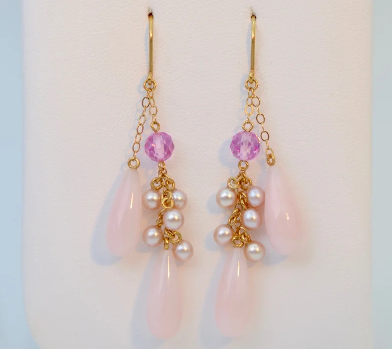 Black Diamond Earrings for Evening Wear-14K Pearl Pink Dangle Earrings