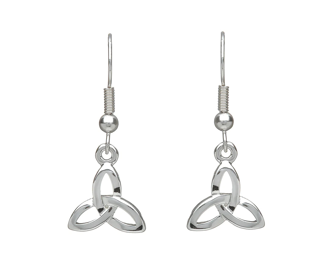 Gold Plated Earrings for Women-Celtic Trinity Knot Drop Silver Plated Earrings by Woods Celtic Jewllery