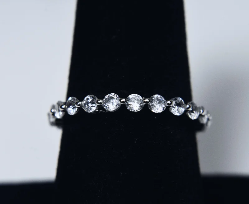 Wedding Ring Set with Diamonds-Sterling Silver Eternity Band - Size 8