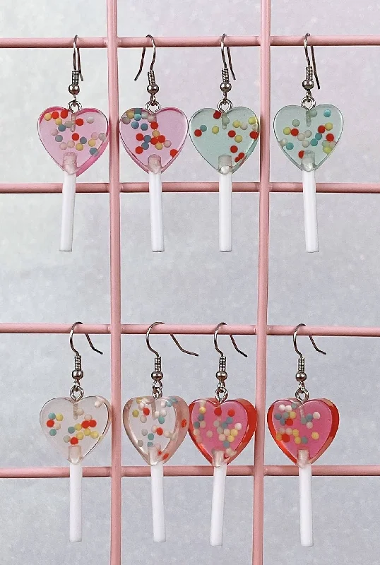 Colorful Stone Earrings-Heart Sprinkle Lollipop Earrings (4 Colors)