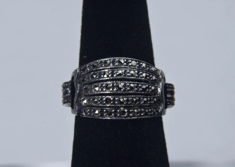 Designer Gold Ring for Engagement-Vintage Sterling Silver and Marcasite Art Deco Ring - Size 5