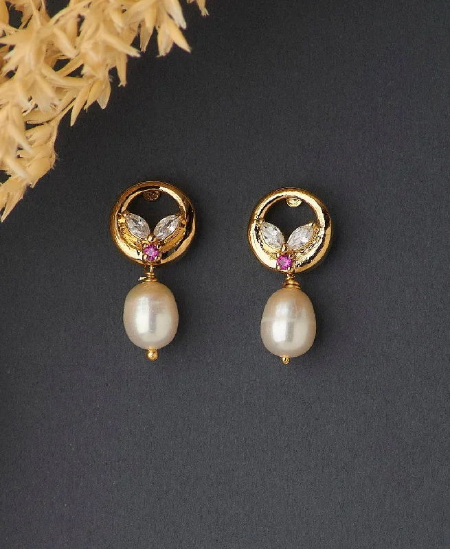 Elegant Hoop Earrings-Pretty Stone Studded Pearl Earring