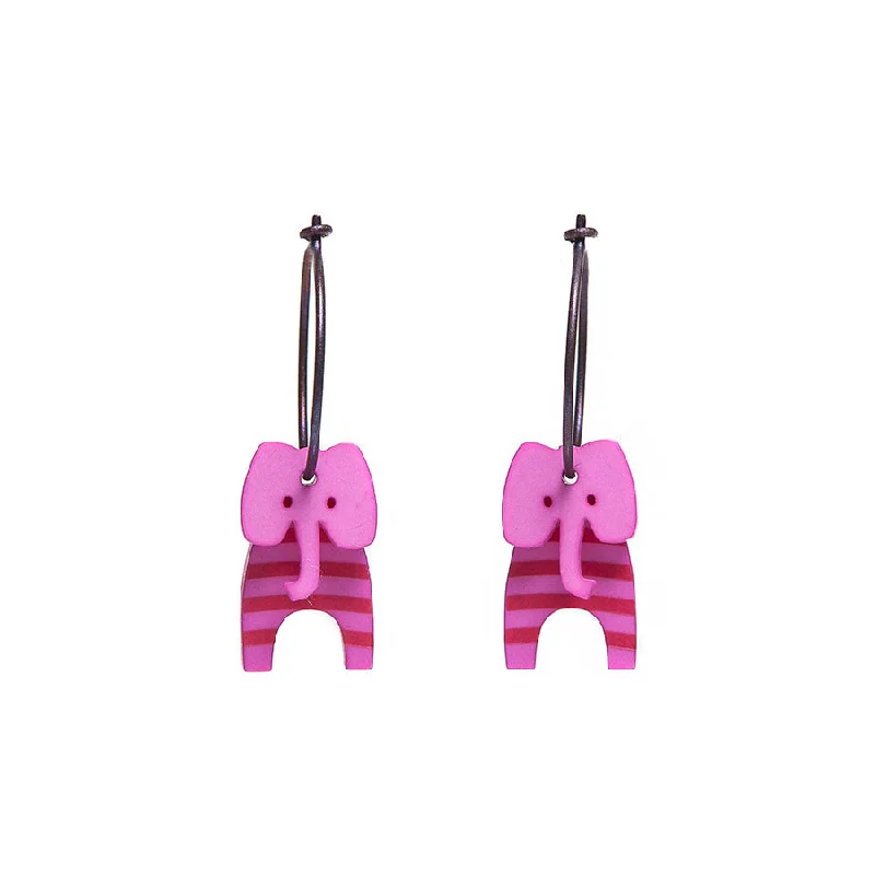 Artistic Drop Earrings for Fashion Lovers-Lene Lundberg K Form Pink Stripey Elephant Earrings