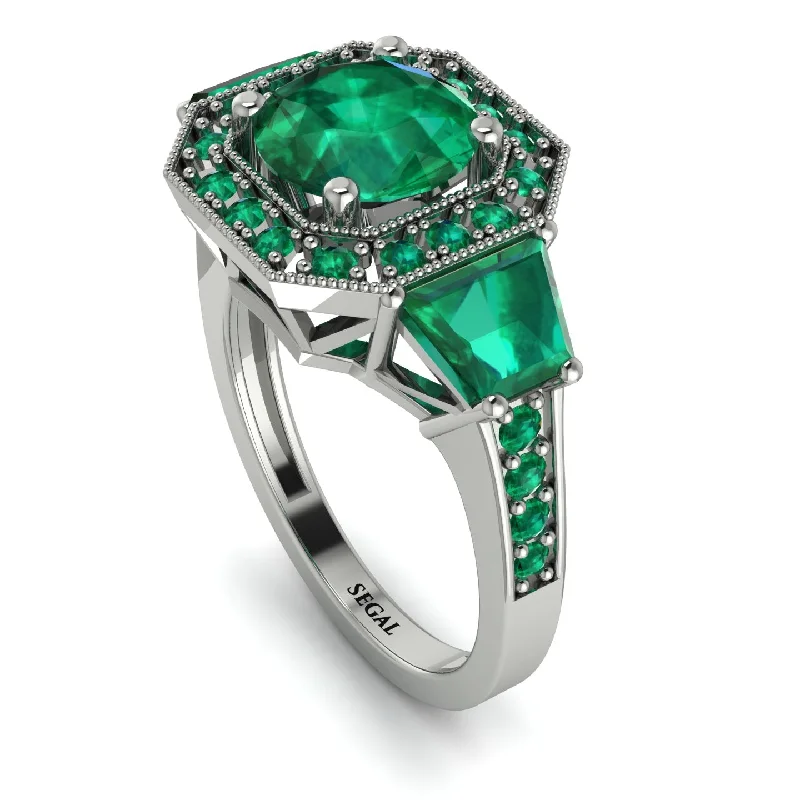 Custom Gold Wedding Ring for Women-Modern Halo Princess Cut Emerald Stone Engagement Ring - Doris No. 21