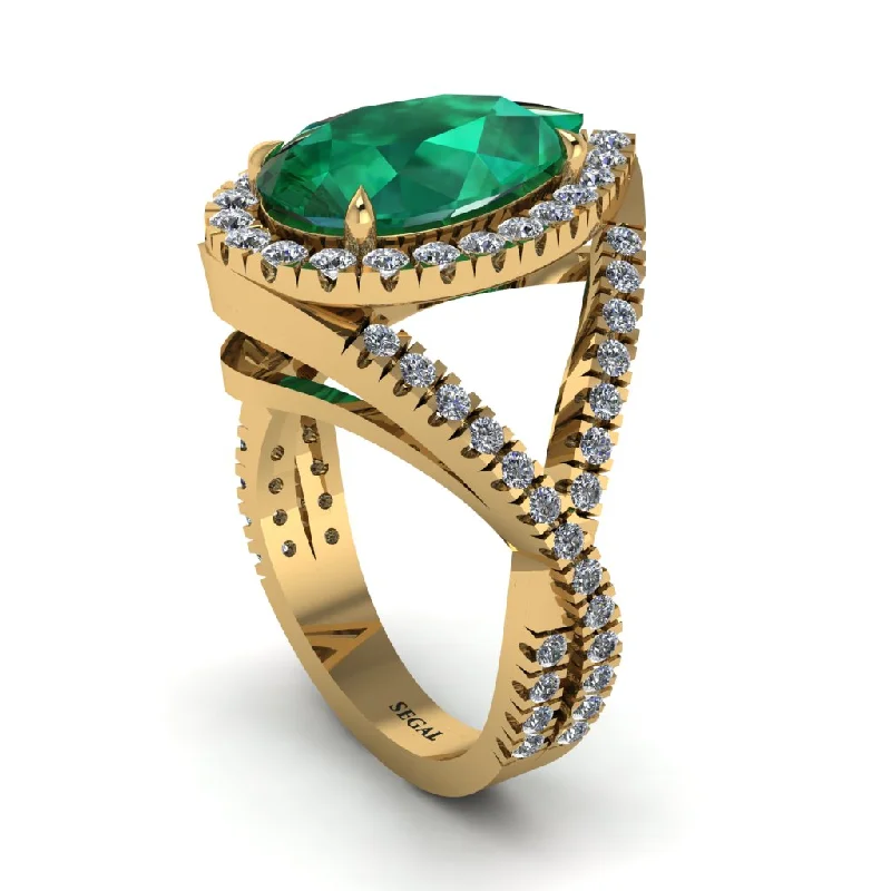 Elegant Vintage Wedding Band-Infinity Style Shank Halo Pear Emerald Engagement Ring - Janelle No. 4