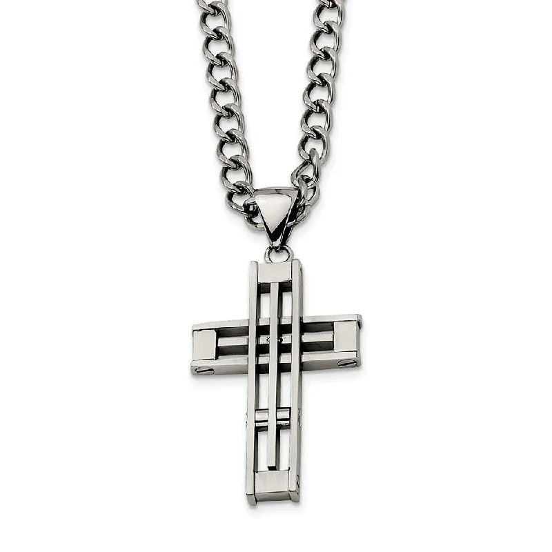 Sparkly Necklace for Fashion Forward Women-Stainless Steel Cross and 5mm Curb Chain Necklace - 22 Inch