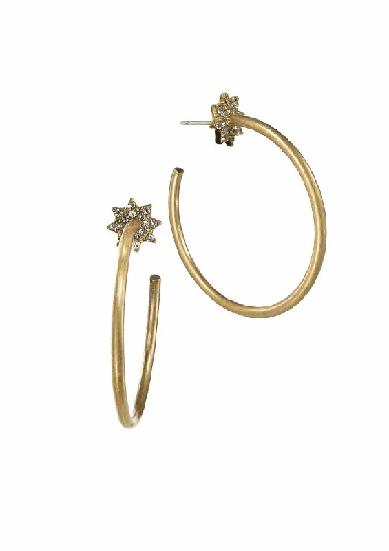 Elegant Earrings for Formal Wear-Hot Tomato Comet Tail Hoops Stud Earrings in Stainless Steel With Worn Gold Finish