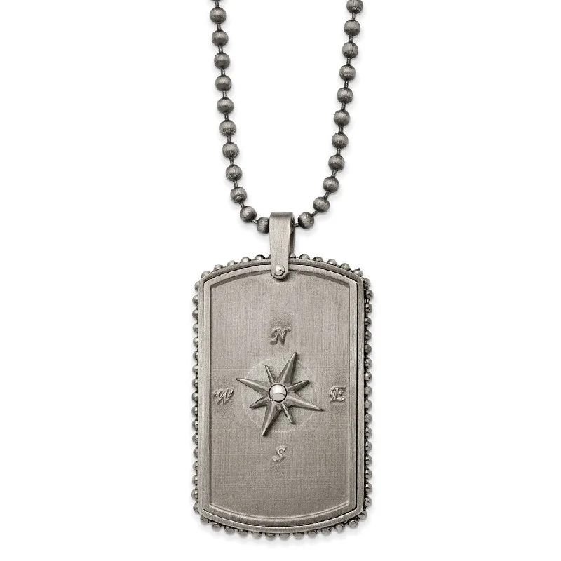 Elegant Pendant Necklace for Weddings-Stainless Steel Antiqued White Bronze Plated Moveable Compass Necklace