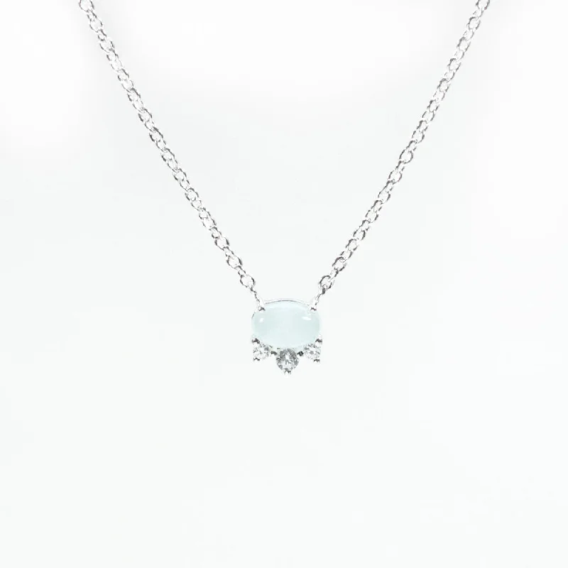 Personalized Heart Necklace for Moms-Tiny Oval Rose-Cut Aquamarine Silver Necklace