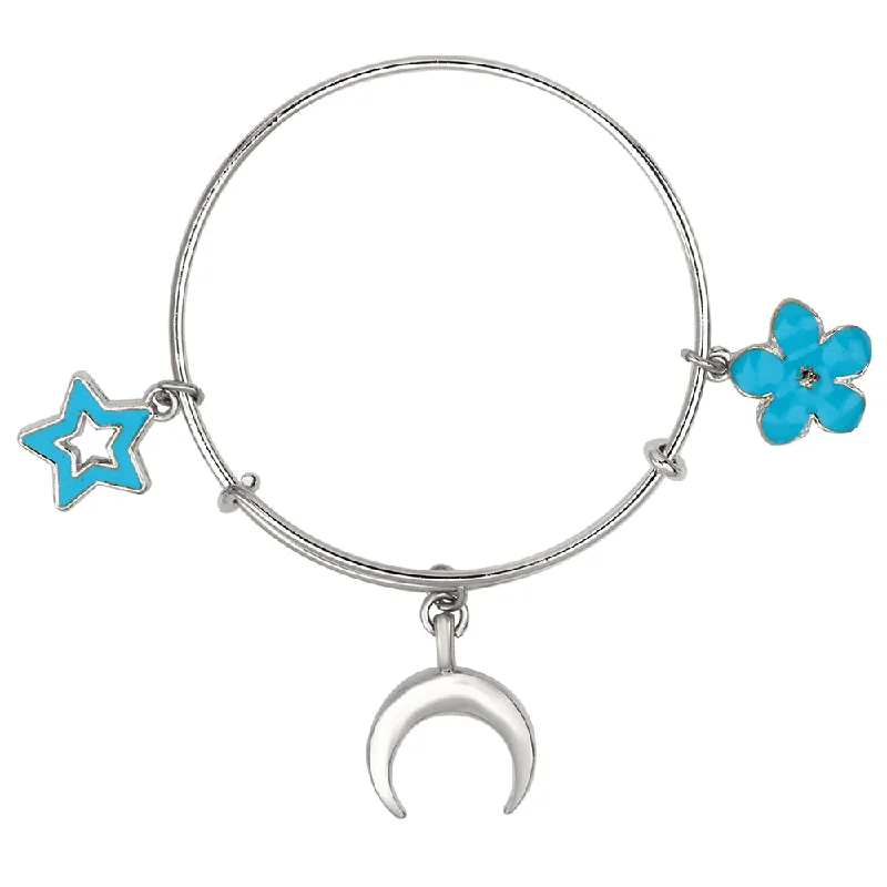 Custom Bangles for Special Occasions-Mahi Star, Floral & Moon Shaped Enamel Work Charm Bracelet with Rhodium Plated for Girls  (BRK1100894R)