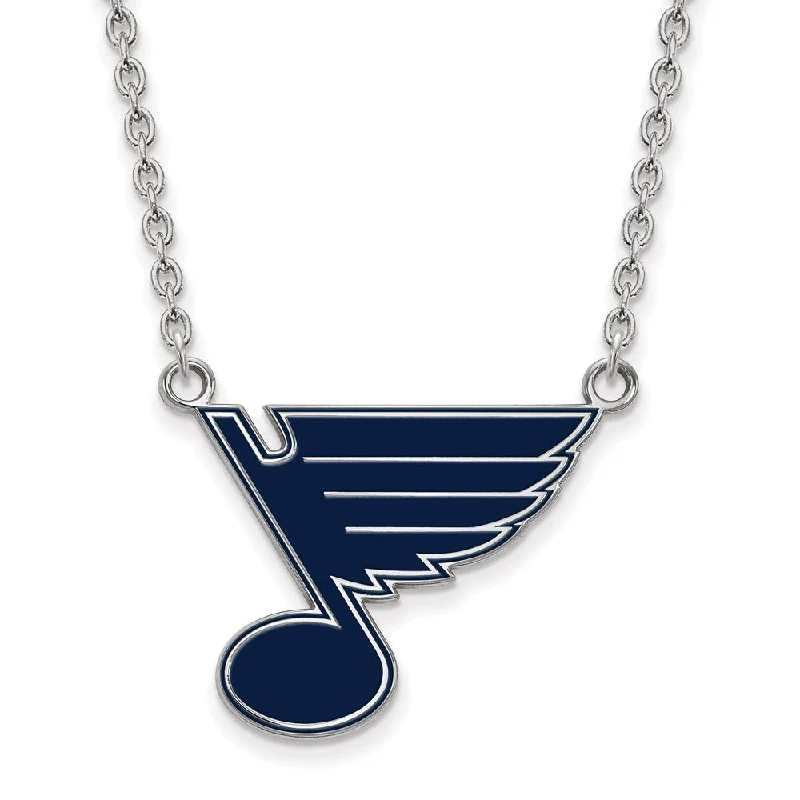 Black Necklace for Fashionable Women-Sterling Silver NHL St. Louis Blues LG Enamel Necklace, 18in