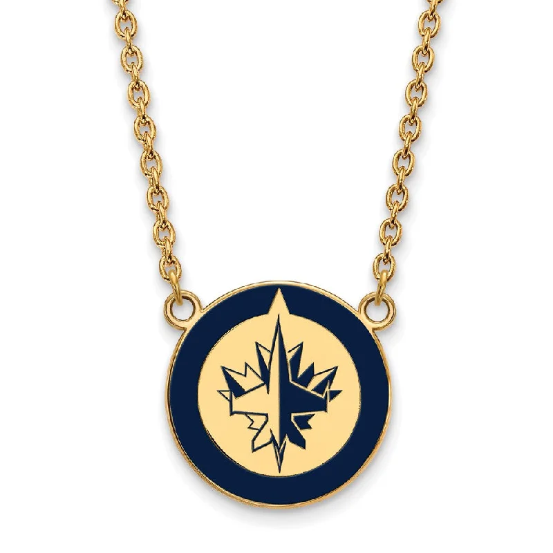 Elegant Chain Necklace for Casual Style-SS 14k Yellow Gold Plated NHL Winnipeg Jets LG Enamel Necklace, 18 In