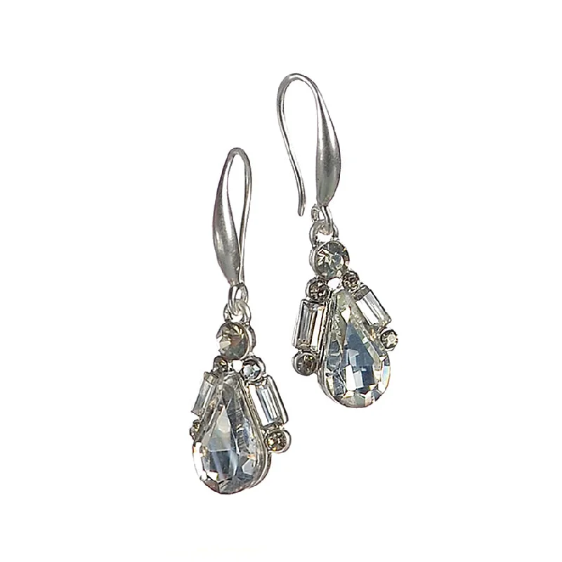 Small Hoop Earrings for Daily Wear-Hot Tomato Debutante Delight Clear Crystal Drop Earrings in Silver