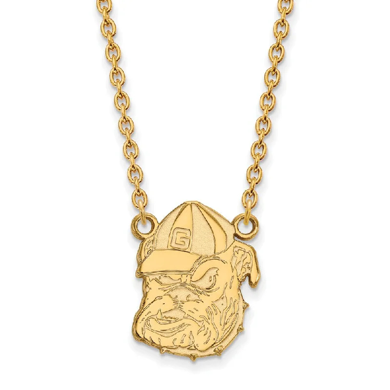 Engraved Necklace for Personal Touch-14k Gold Plated Silver U of Georgia Lg Bulldog Pendant Necklace