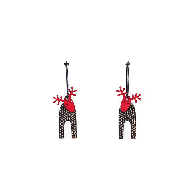 Personalized Earrings for Gifts-Lene Lundberg K-Form Navy/Gold Spot/Red Head Reindeer Earrings