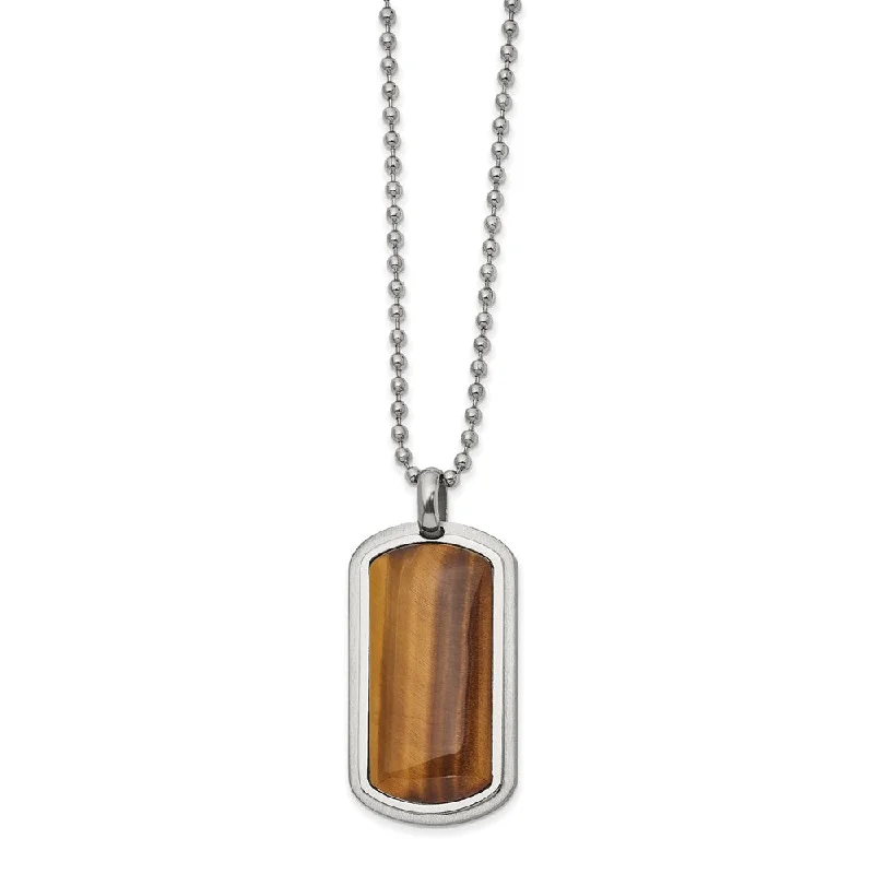 Cute Necklace for Teen Girls-Men's Stainless Steel & Tiger's Eye Dog Tag Necklace, 22 Inch