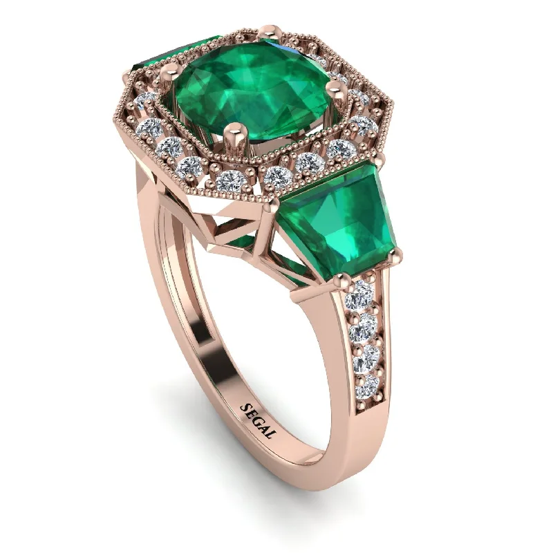 Custom Silver Ring for Customization-Modern Halo Princess Cut Emerald Stone Engagement Ring - Doris No. 5