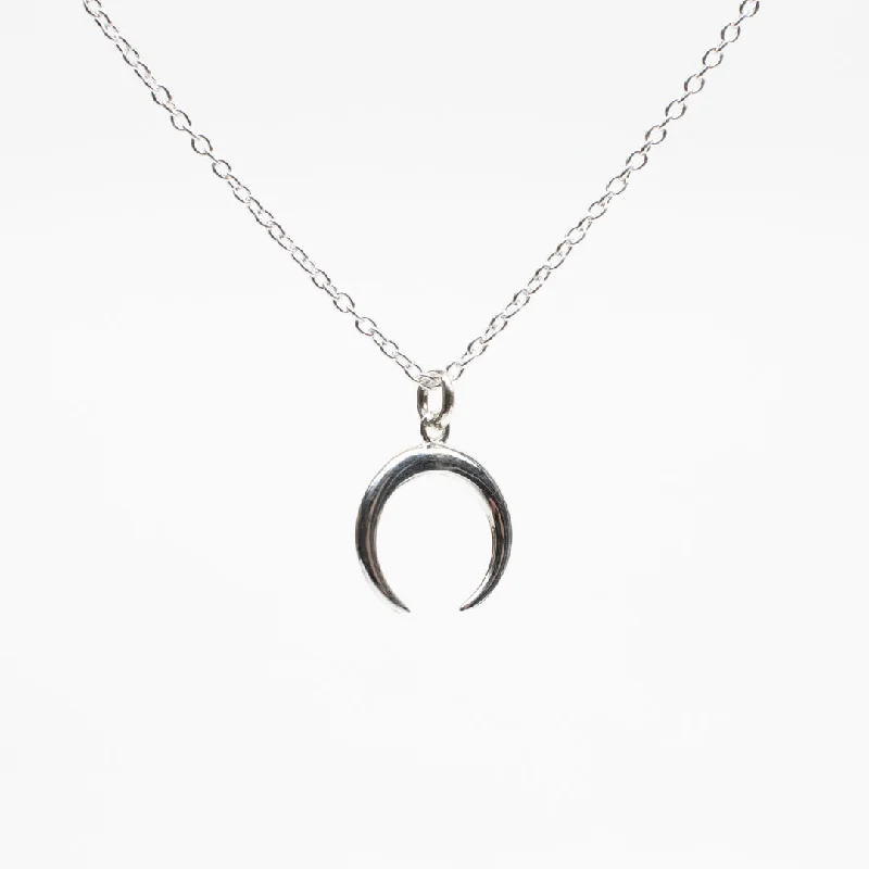 Artistic Gemstone Necklace-Small Silver Crescent Moon Necklace