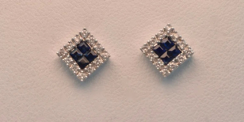 Elegant Gold Earrings for Daytime Wear-18K white gold Sapphire and diamond post earrings