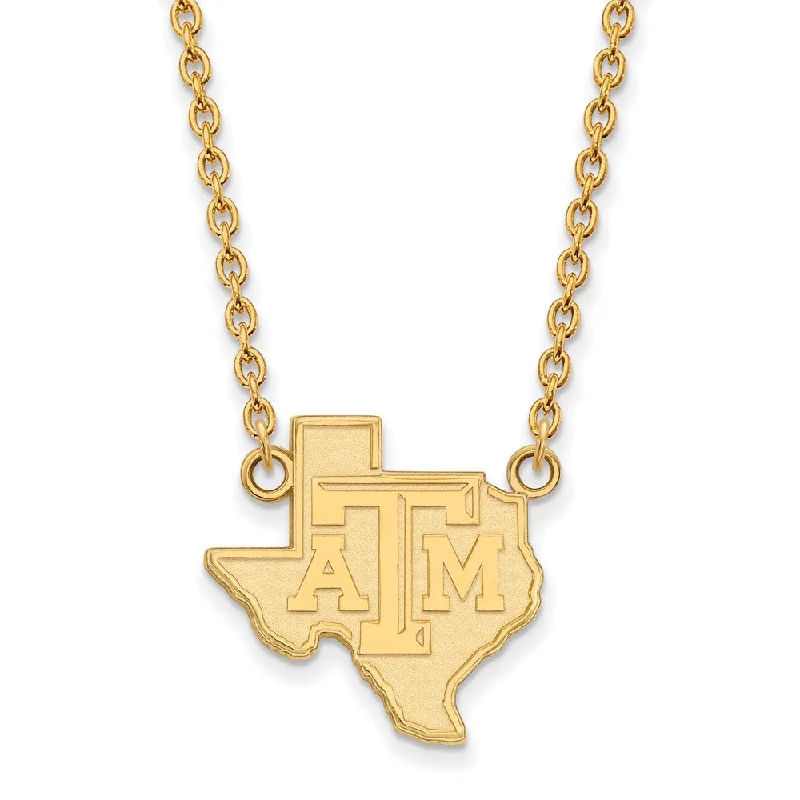 Personalized Name Necklace-14k Gold Plated Silver Texas A&M U Large State Pendant Necklace